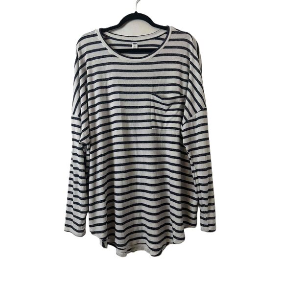 Old Navy Top Womens Size XXL Navy Blue Striped Long Sleeve Pocket Tunic - Picture 2 of 10